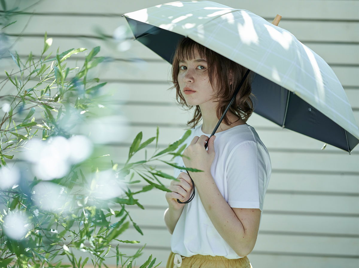 サンバリア100 日傘 チェック ホワイト 雨晴兼用-