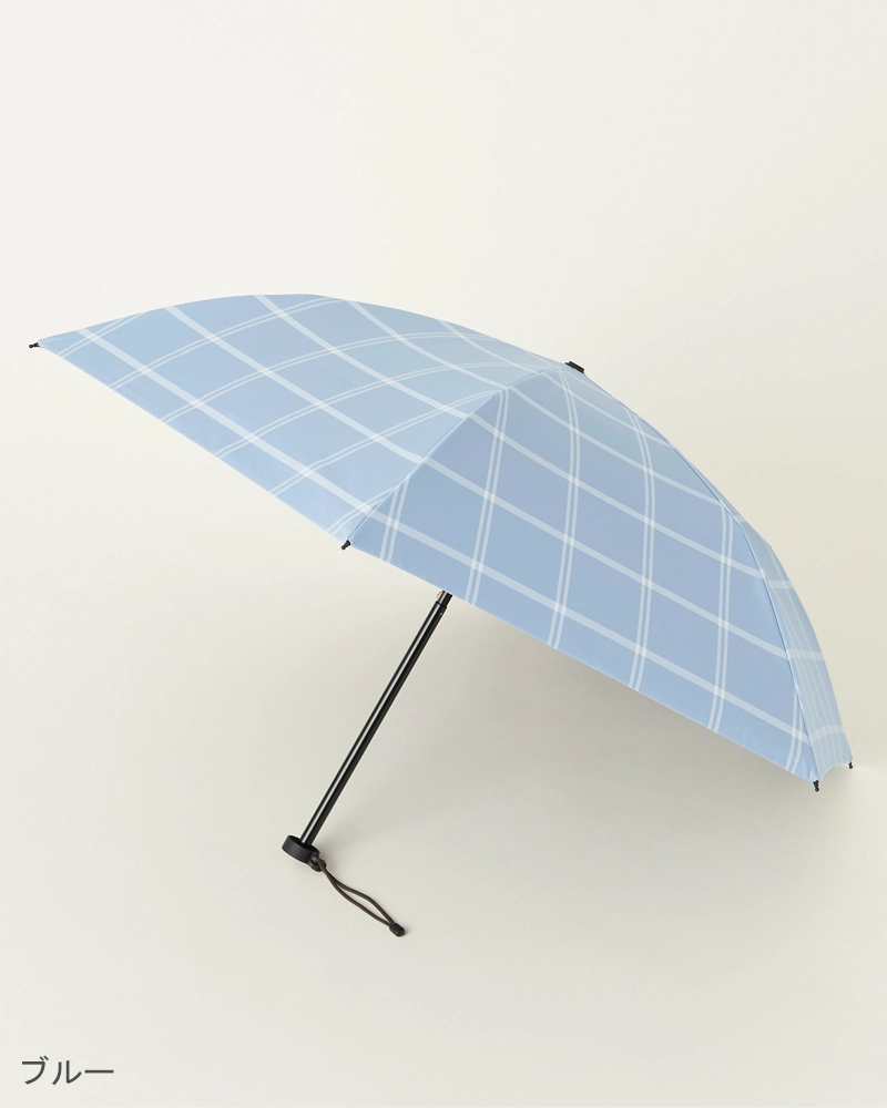 サンバリア 2段折コンパクト、チェック(ブルー) 2段折 コンパクト / チェック | 完全遮光日傘｜サンバリア100