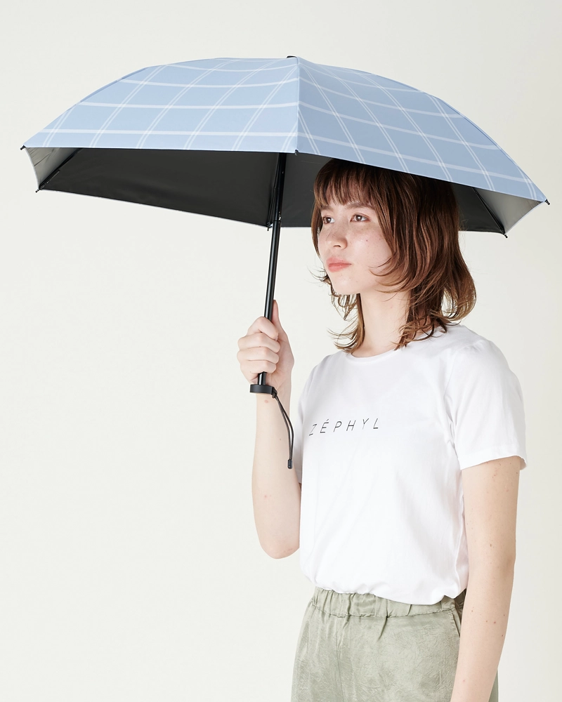 【新品】サンバリア100 折りたたみ日傘２段折 / チェック 2段折 コンパクト / チェック | 完全遮光日傘｜サンバリア100
