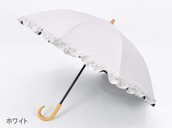 サンバリア100　フリル　完全遮光　折りたたみ　ホワイト　日傘